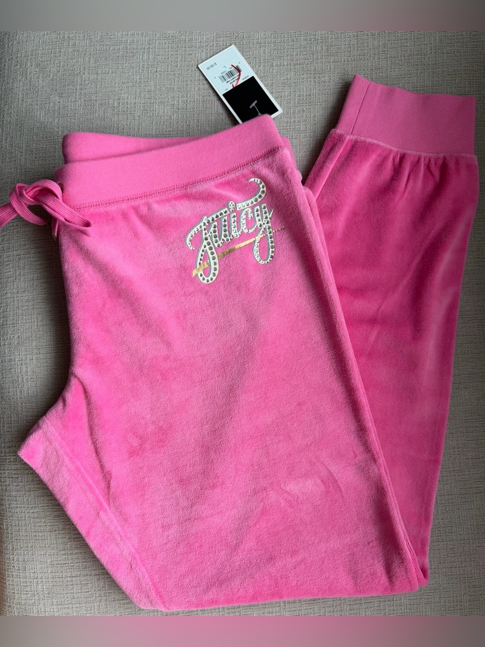 NWT Juicy Couture Kids Hot Pink Velour Joggers with Rhinestone Script